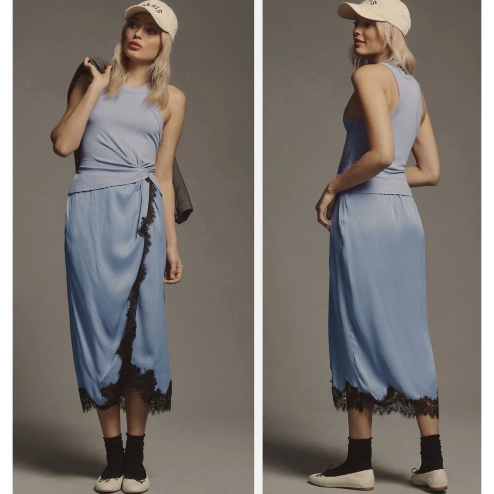 Anthropologie The Keeley Twofer Midi Dress Womens Medium Blue Fairygoth Boho NWT